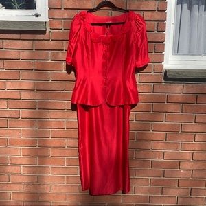 VINTAGE 1990s Watters Red Taffeta Skirt Suit